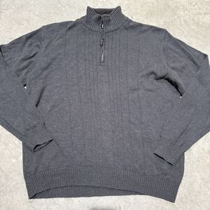 Oscar De La Renta Sweater Men XXL 1/4 Zip Gray Mock Neck Ribbed Fleece Collar